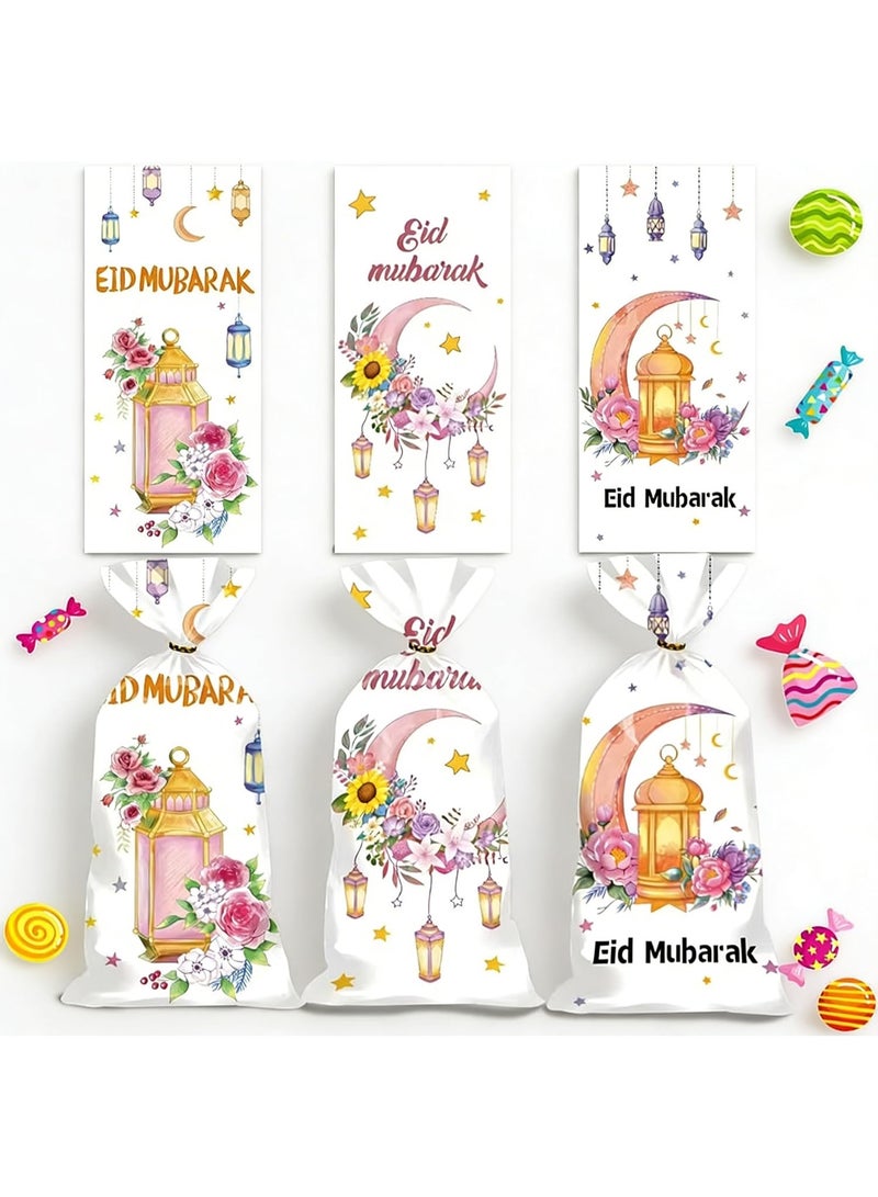 50 قطعة أكياس حلوى عيد مبارك: أكياس سيلوفان رمضانية مع أربطة ملتوية - هدايا حفلات للأطفال - أكياس بسكويت هدايا لعيد رمضان الإسلامي - Image 1